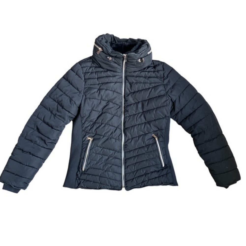 YMI size XL jacket, fleece lined, zip pouch hood, pockets, elastic trim sleeves